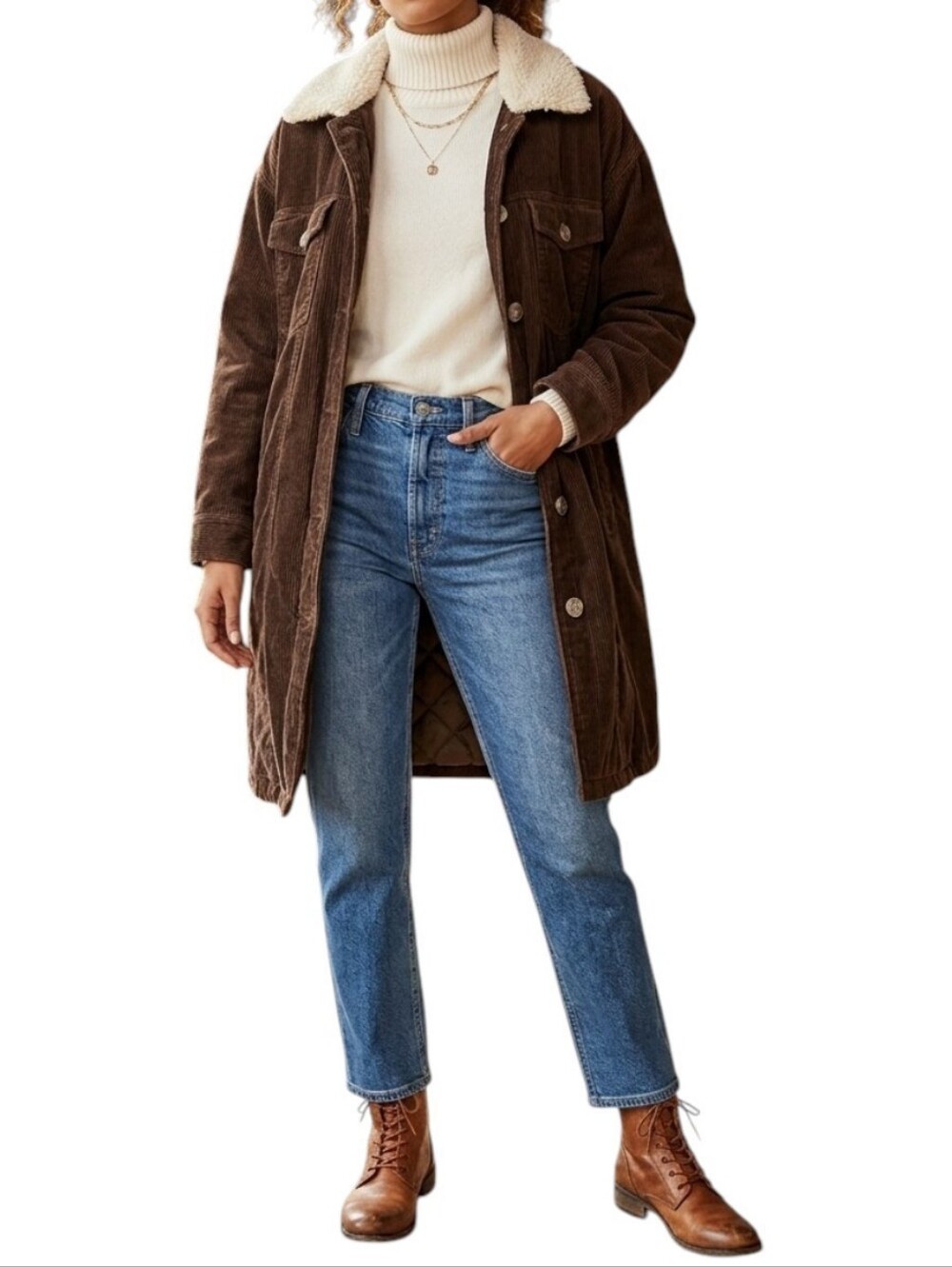 Lucky Brand Pecan Brown Corduroy Faux Shearling Lined Jacket Trucker Barn L NWT